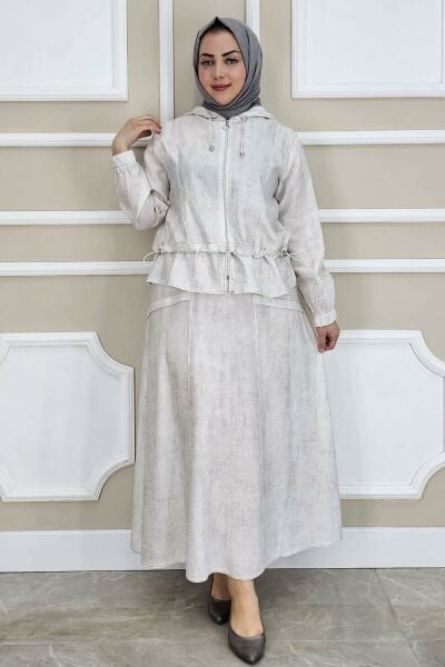 PYS KADIN KAPÜŞONLU ETEKLİ TESETTÜR TAKIM TAŞ - 4 BEDEN