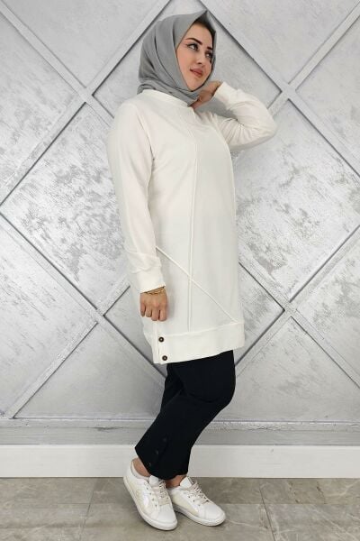 KADIN KOLYE DETAYLI TESETTÜR TUNİK EKRU - XL