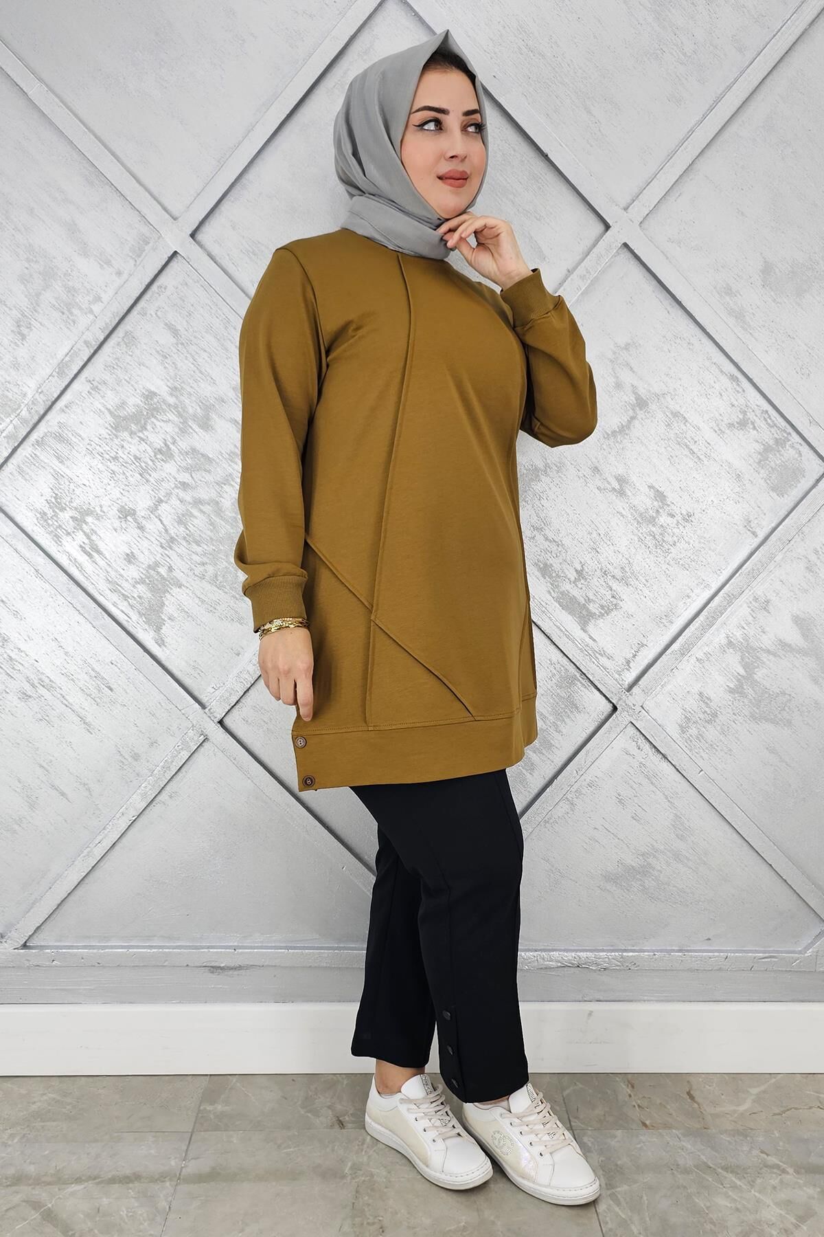 KADIN KOLYE DETAYLI TESETTÜR TUNİK YAĞ YEŞİLİ - XL