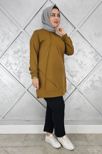 KADIN KOLYE DETAYLI TESETTÜR TUNİK YAĞ YEŞİLİ - XL
