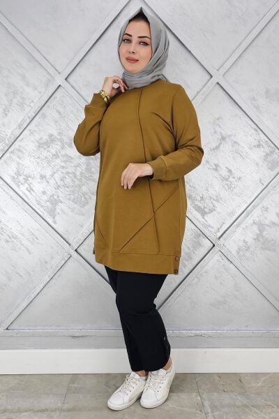KADIN KOLYE DETAYLI TESETTÜR TUNİK YAĞ YEŞİLİ - XL