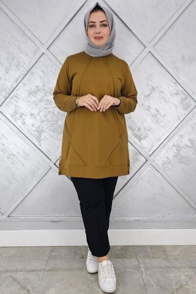KADIN KOLYE DETAYLI TESETTÜR TUNİK YAĞ YEŞİLİ - XL