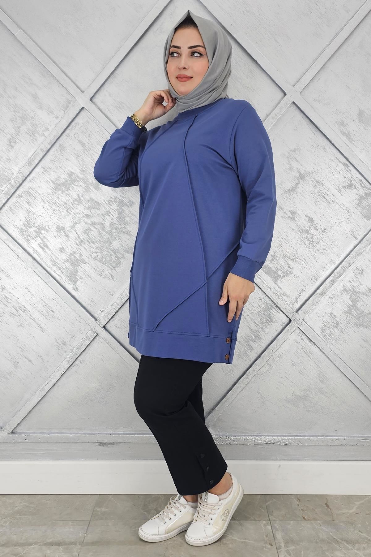 KADIN KOLYE DETAYLI TESETTÜR TUNİK İNDİGO - L