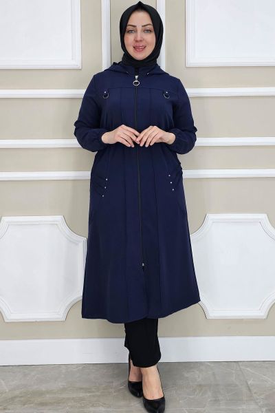 PYS KADIN KAPÜŞONLU NERVÜR DİKİM DETAYLI TESETTÜR KAP LACİVERT - 3 BEDEN