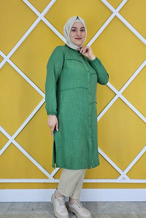 KADIN ALLER DİKİM DETAYLI TESETTÜR KETEN GÖMLEK BENETTON - 3 BEDEN