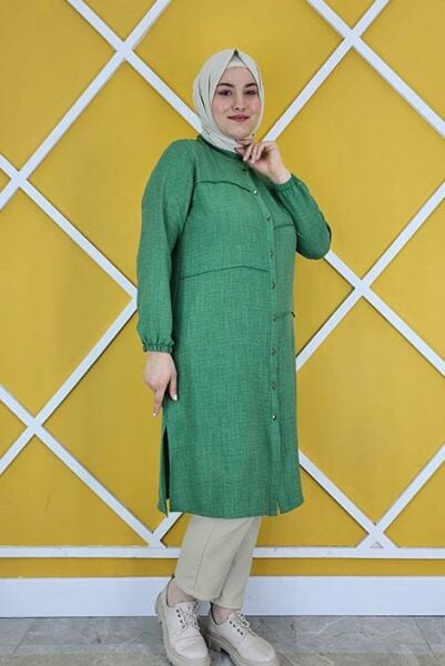 KADIN ALLER DİKİM DETAYLI TESETTÜR KETEN GÖMLEK BENETTON - 3 BEDEN