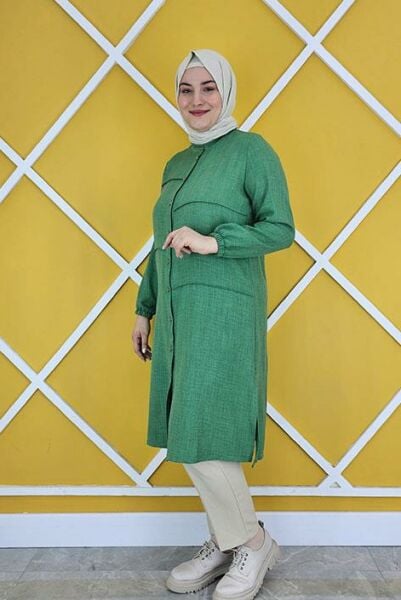 KADIN ALLER DİKİM DETAYLI TESETTÜR KETEN GÖMLEK BENETTON - 3 BEDEN