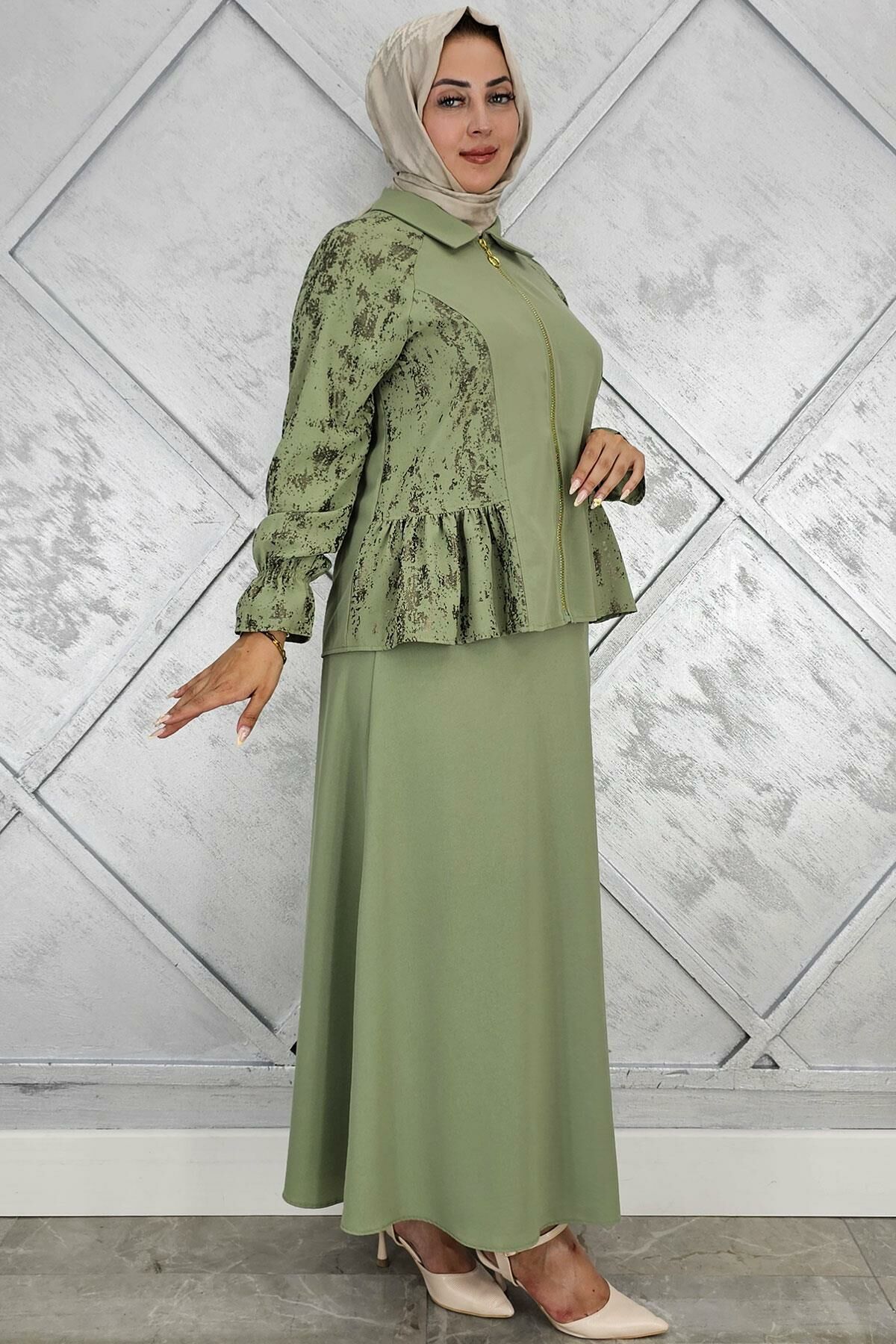 PYS KADIN BÜZGÜ DETAYLI TESETTÜR TAKIM HAKİ - 4 BEDEN