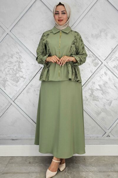 PYS KADIN BÜZGÜ DETAYLI TESETTÜR TAKIM HAKİ - 4 BEDEN