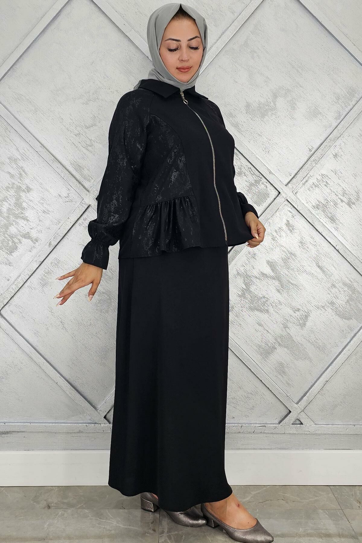 PYS KADIN BÜZGÜ DETAYLI TESETTÜR TAKIM SİYAH - 5 BEDEN