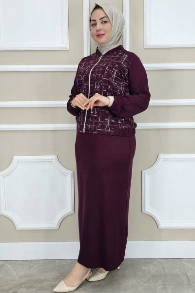 PYS KADIN DESENLİ TESETTÜR TAKIM BORDO - 4 BEDEN