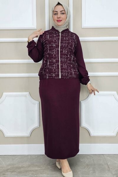 PYS KADIN DESENLİ TESETTÜR TAKIM BORDO - 4 BEDEN