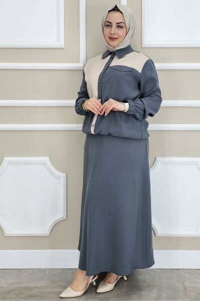 PYS KADIN KOMBİNLİ TESETTÜR TAKIM ANTRSİT - 2 BEDEN