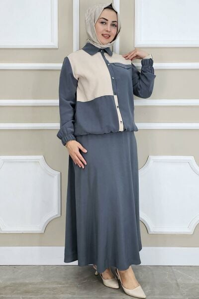 PYS KADIN KOMBİNLİ TESETTÜR TAKIM ANTRSİT - 4 BEDEN