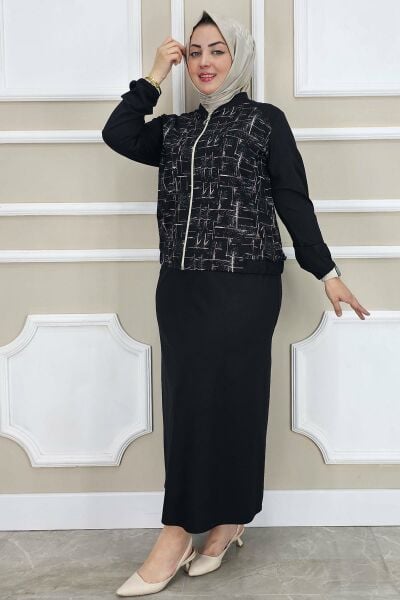 KADIN DESENLİ TESETTÜR TAKIM SİYAH - 2 BEDEN