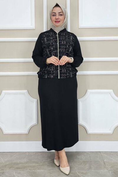 KADIN DESENLİ TESETTÜR TAKIM SİYAH - 2 BEDEN