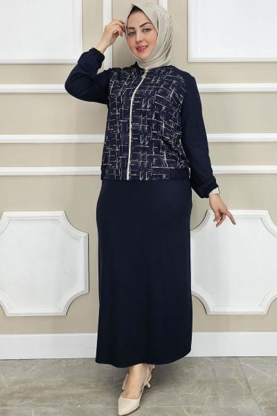 PYS KADIN DESENLİ TESETTÜR TAKIM LACİVERT - 4 BEDEN