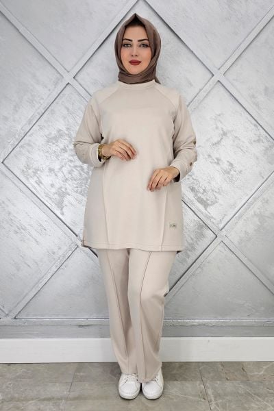 KADIN KOL DÜĞME DETAYLI TESETTÜR TAKIM TAŞ - 5 BEDEN