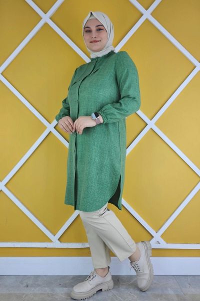KADIN ÇAPRAZ ALLER VE TAŞ DETAYLI TESETTÜR GÖMLEK BENETTON - 4 BEDEN