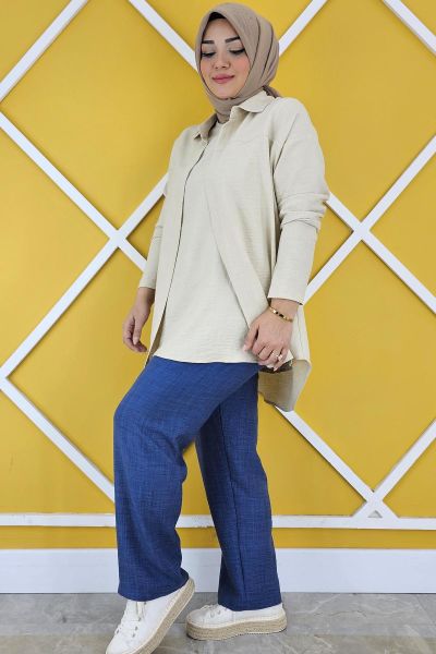 PYS KADIN BEL LASTİKLİ TESETTÜR PANTOLON İNDİGO - 5 BEDEN