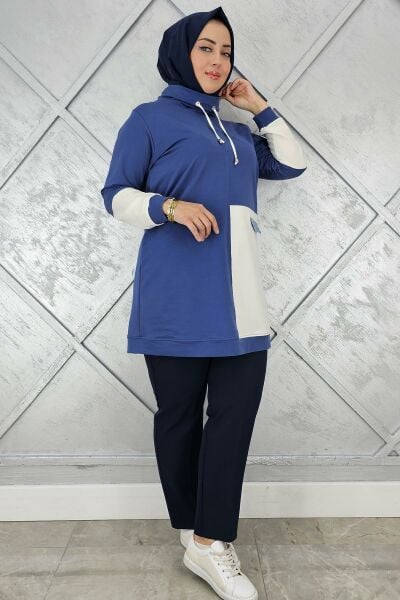 KADIN KOMBİNLİ BOĞAZLI TESETTÜR TUNİK İNDİGO - 5 BEDEN