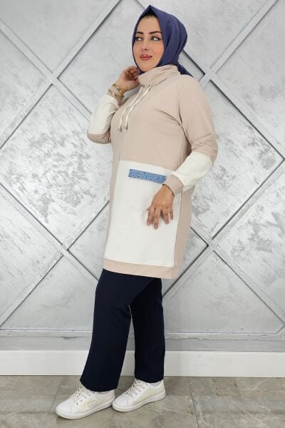 KADIN KOMBİNLİ BOĞAZLI TESETTÜR TUNİK BEJ - 3 BEDEN