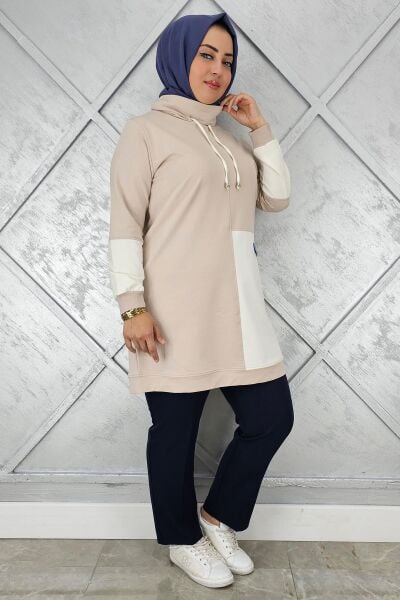 KADIN KOMBİNLİ BOĞAZLI TESETTÜR TUNİK BEJ - 3 BEDEN