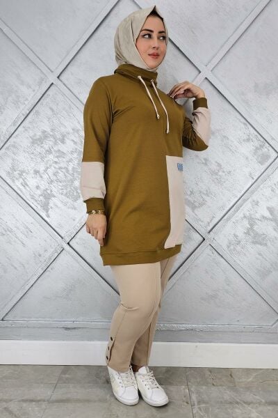 KADIN KOMBİNLİ BOĞAZLI TESETTÜR TUNİK YAĞ YEŞİLİ - 4 BEDEN