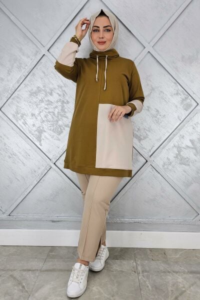 KADIN KOMBİNLİ BOĞAZLI TESETTÜR TUNİK YAĞ YEŞİLİ - 4 BEDEN