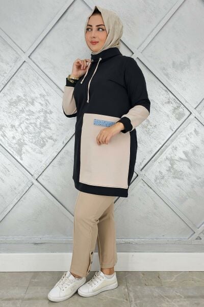 KADIN KOMBİNLİ BOĞAZLI TESETTÜR TUNİK SİYAH - 2 BEDEN