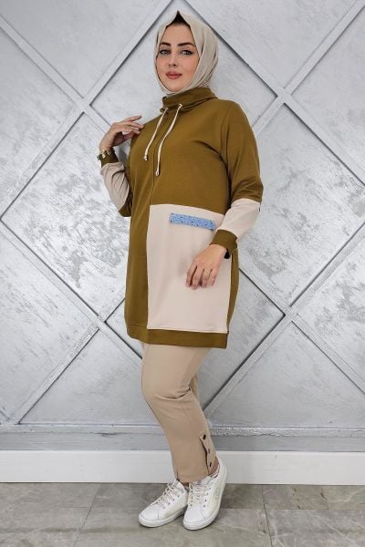 KADIN KOMBİNLİ BOĞAZLI TESETTÜR TUNİK YAĞ YEŞİLİ - 5 BEDEN