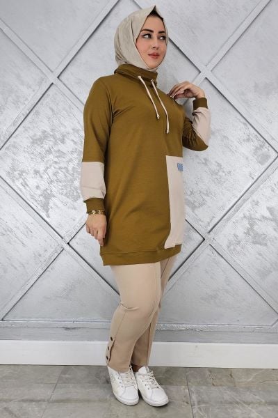 KADIN KOMBİNLİ BOĞAZLI TESETTÜR TUNİK YAĞ YEŞİLİ - 5 BEDEN