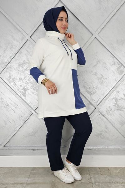 KADIN KOMBİNLİ BOĞAZLI TESETTÜR TUNİK EKRU - 4 BEDEN