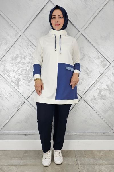 KADIN KOMBİNLİ BOĞAZLI TESETTÜR TUNİK EKRU - 4 BEDEN