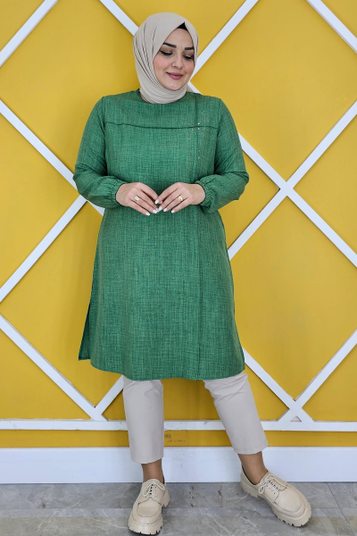 KADIN NERVÜR DİKİM VE TAŞ DETAYLI TESETTÜR TUNİK BENETTON - XL