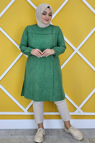 KADIN NERVÜR DİKİM VE TAŞ DETAYLI TESETTÜR TUNİK BENETTON - 2XL