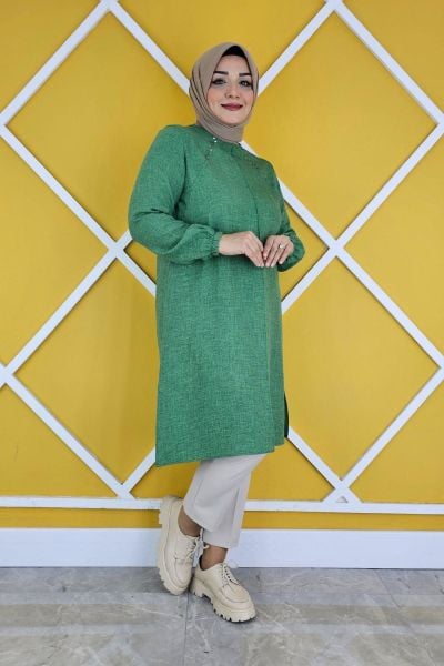 KADIN YAKASI BİYELİ TAŞ DETAYLI TESETTÜR TUNİK BENETTON - L