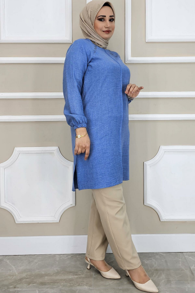 KADIN YAKASI BİYELİ TAŞ DETAYLI TESETTÜR TUNİK EGE - 2XL