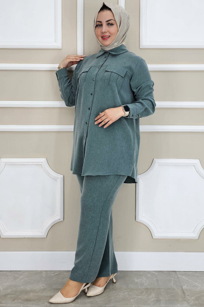 PYS KADIN TAŞ DETAYLI TESETTÜR TAKIM PETROL YEŞİLİ - 3 BEDEN