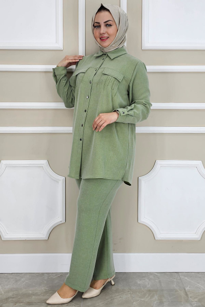 PYS KADIN TAŞ DETAYLI TESETTÜR TAKIM YEŞİL - 2 BEDEN