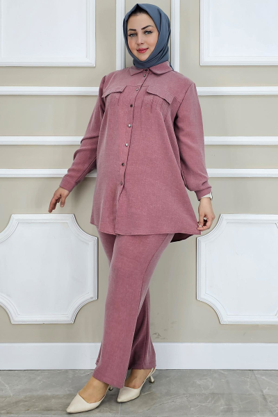 PYS KADIN TAŞ DETAYLI TESETTÜR TAKIM GÜL KURUSU - 2 BEDEN