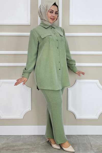 PYS KADIN TAŞ DETAYLI TESETTÜR TAKIM YEŞİL - 4 BEDEN