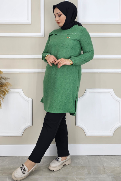 KADIN ALLER VE TAŞ DETAYLI TESETTÜR TUNİK BENETTON - L