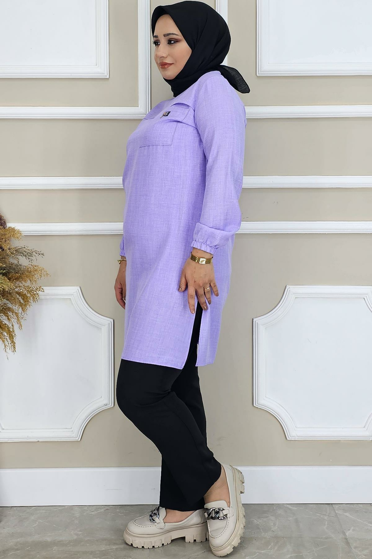 MYSTIL KADIN ALLER VE TAŞ DETAYLI TESETTÜR TUNİK MOR - 3XL