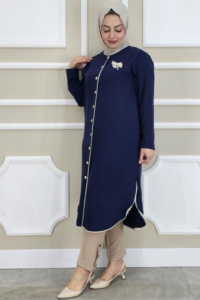 PYS KADIN BİYELİ BROŞ DETAYLI TESETTÜR KAP LACİVERT - 5 BEDEN