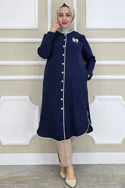 PYS KADIN BİYELİ BROŞ DETAYLI TESETTÜR KAP LACİVERT - 5 BEDEN