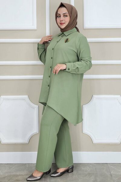 PYS KADIN BROŞ DETAYLI TESETTÜR TAKIM HAKİ - 4 BEDEN