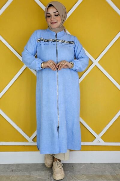 PYS KADIN DANTEL ŞERİT DETAYLI TESETTÜR KAP BUZ MAVİ - 5 BEDEN