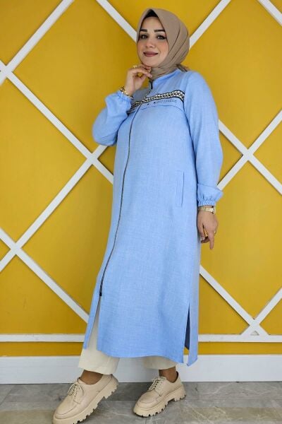 PYS KADIN DANTEL ŞERİT DETAYLI TESETTÜR KAP BUZ MAVİ - 2 BEDEN