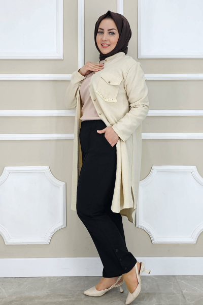 WOMAN RIVETED BATTAL PANTS BLACK - 42